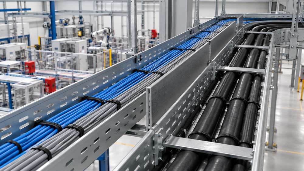 Separate control and power cable routes in an industrial facility